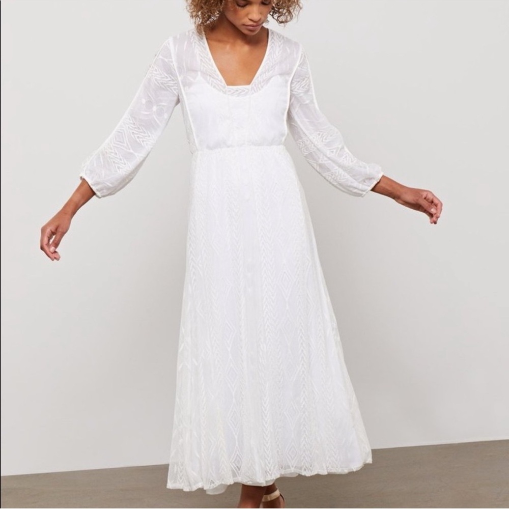BCBGMaxAzria White Long Sleeve Maxi Dress